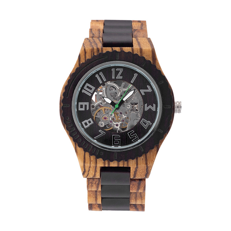 Ancient style senior sense of wood grain men's skeleton automatic mechanical wood watch